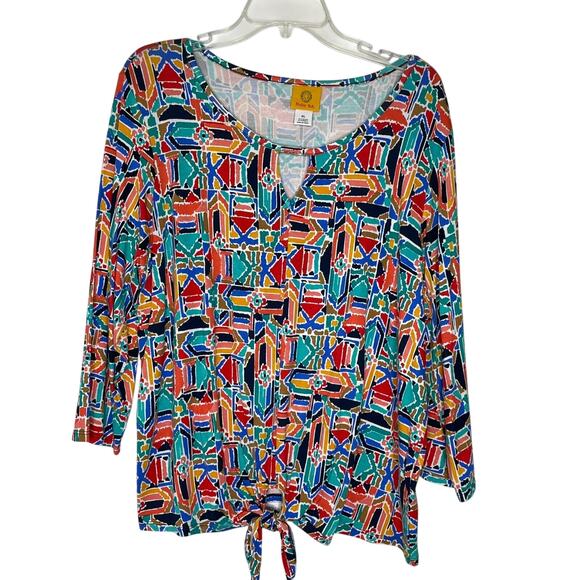 Ruby Rd. Tops - Ruby Rd Abstract Tie Front Top XL Multicolor Geometric Artsy Stretchy